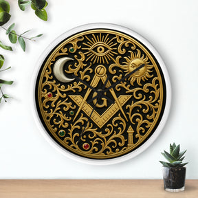 Master Mason Blue Lodge Clock - S&C G with Sun Moon & Eye with Golden Ornates - Bricks Masons