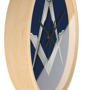 Master Mason Blue Lodge Clock - Minimalist Square & Compass in Wooden Frame - Bricks Masons