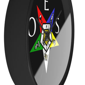 OES Clock - Colorful Star Emblem with OES Lettering on Wooden Frame - Bricks Masons