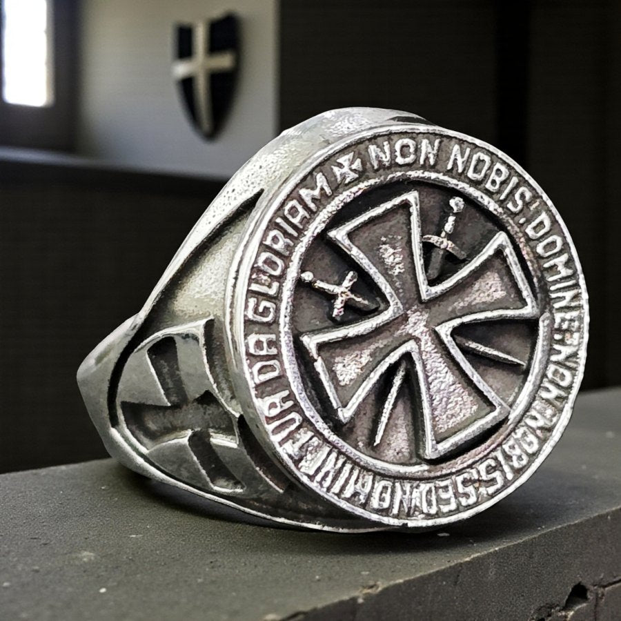Non Nobis Domine Templar Ring In Silver 12 Gr Art 1705 - Bricks Masons