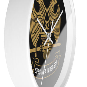 32nd Degree Scottish Rite Clock - Double Headed Eagle on Black Dial with Motto - Bricks Masons