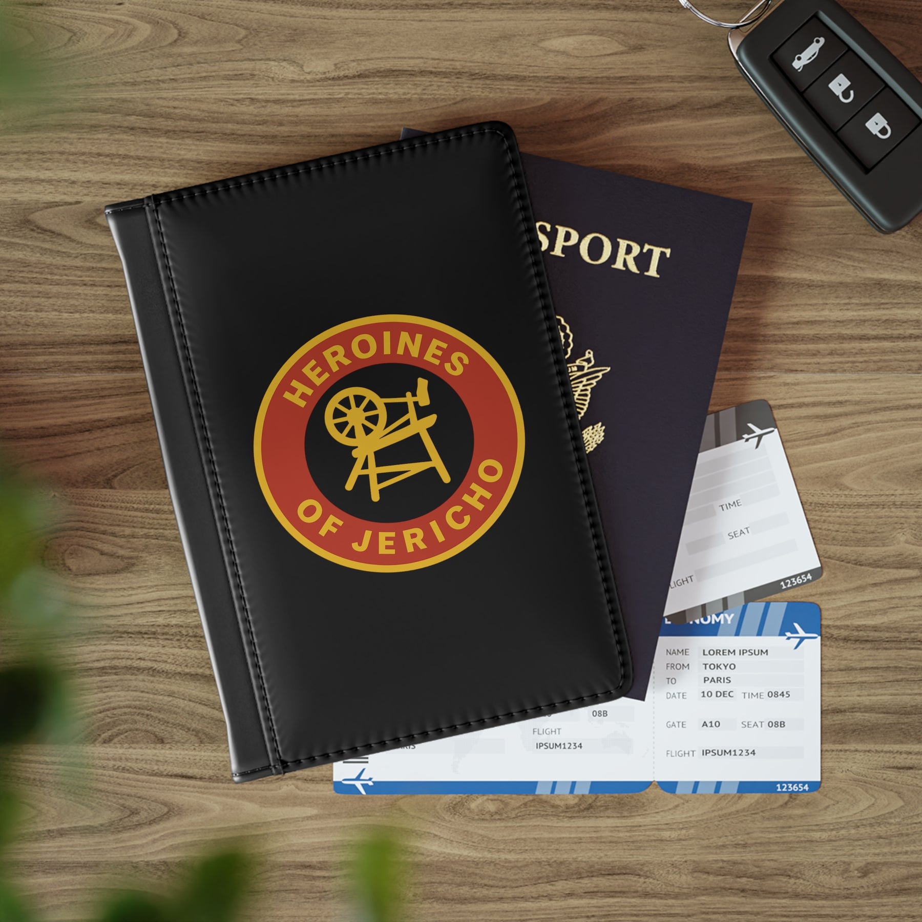 Heroines of Jericho Passport Cover - Black PU Leather With Inner Compartments - Bricks Masons
