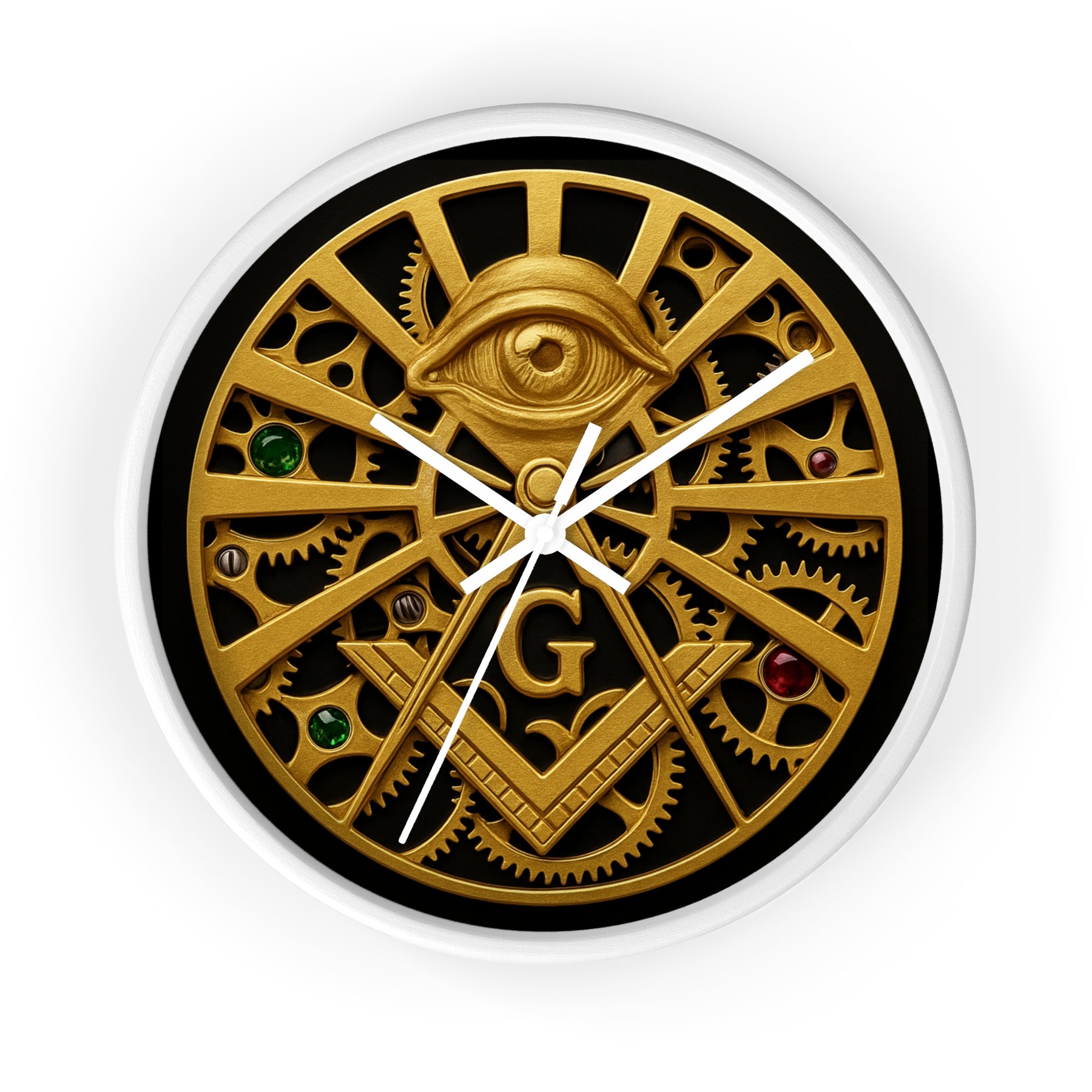 Master Mason Blue Lodge Clock - All Seeing Eye S&C Gear in Wooden Frame - Bricks Masons