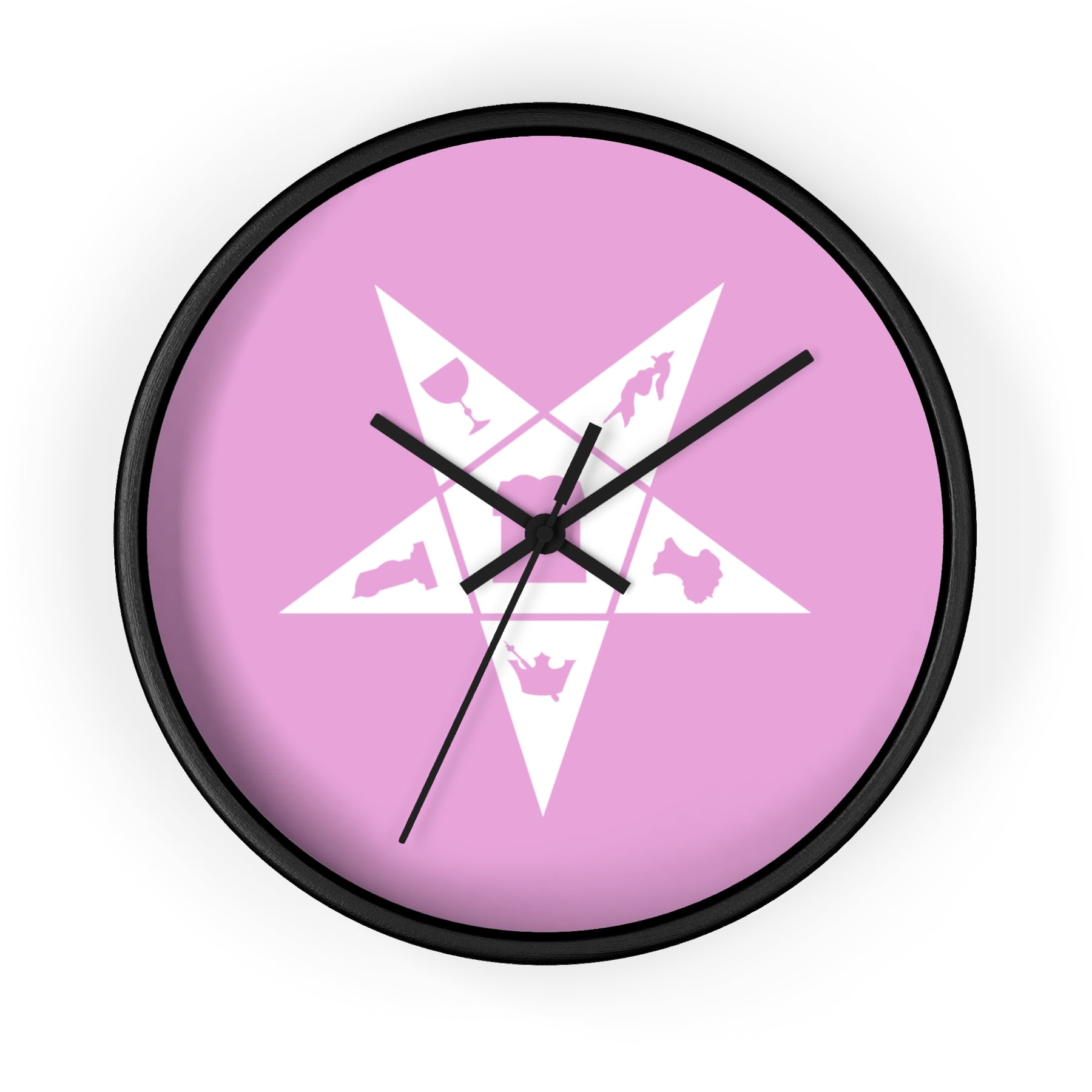 OES Clock - Wood Frame with White OES Emblem on Pink Dial - Bricks Masons