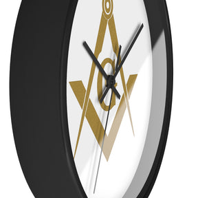 Master Mason Blue Lodge Clock - Golden Square & Compass G on White Dial - Bricks Masons