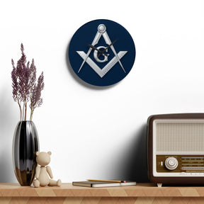 Master Mason Blue Lodge Clock - Compass & Square Symbol on Blue Dial - Bricks Masons