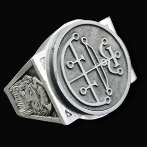 Demon Ring 23 DUKE AIM 72 Demons Lesser Key of Solomon Goetia In Silver 2.2 cm x 1.8 cm 18 Gr Art 1801 - Bricks Masons