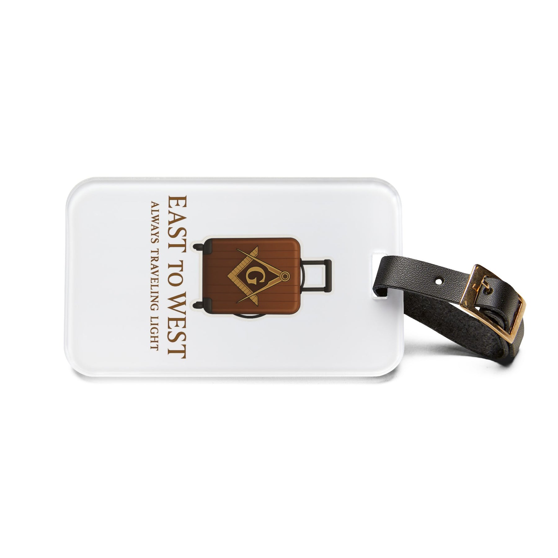 Master Mason Blue Lodge Luggage Tag - Traveling Light With Black Leather Strap - Bricks Masons