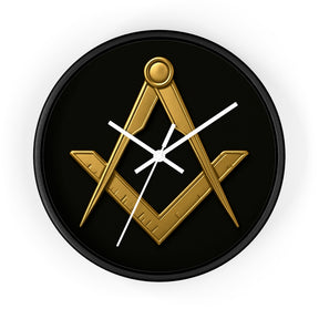 Master Mason Blue Lodge Clock - Classic Square & Compass on Wood Frame - Bricks Masons
