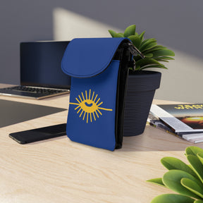 Knights of the All Seeing Eye Cell Phone Wallet - Blue Microfiber Leather With Gold Eye - Bricks Masons
