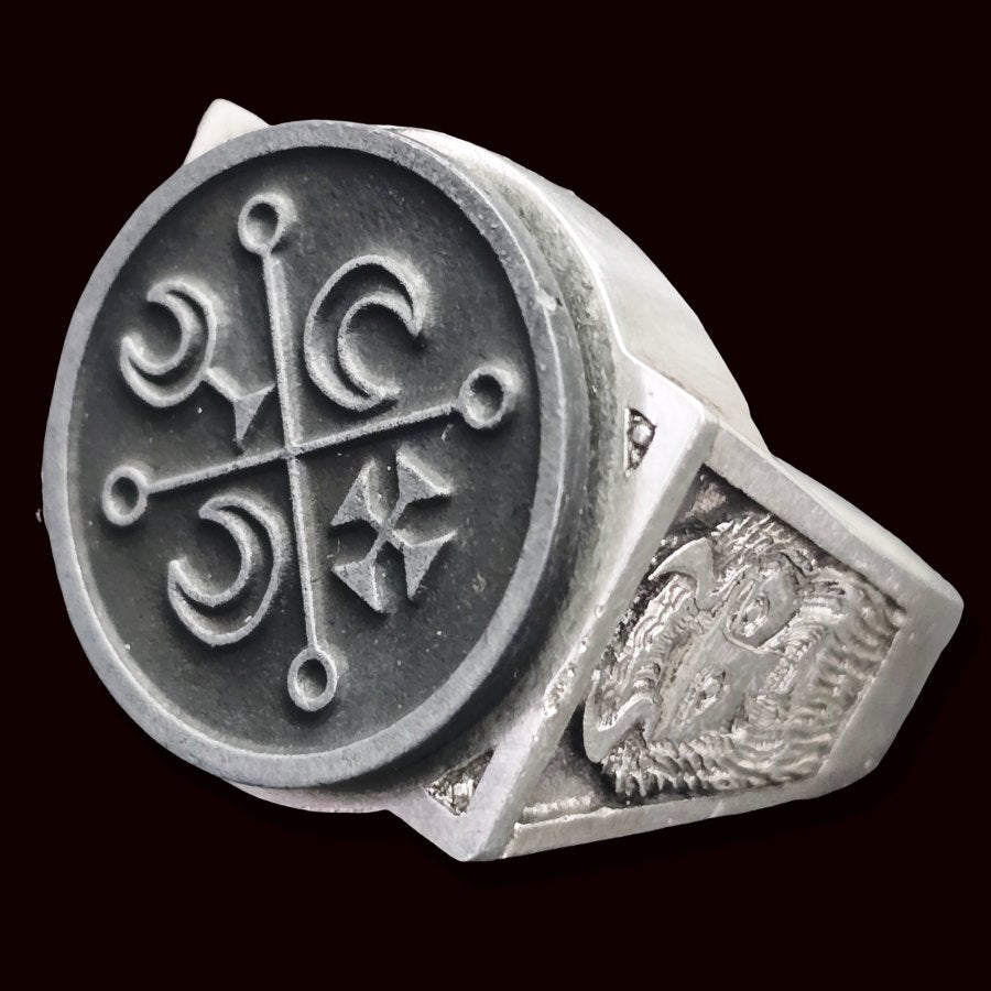 Demon Ring 69 MARQUES DECARABIA 72 Demons Lesser Key of Solomon Goetia In Silver 2.2 cm x 1.8 cm 18 Gr Art 1847 - Bricks Masons