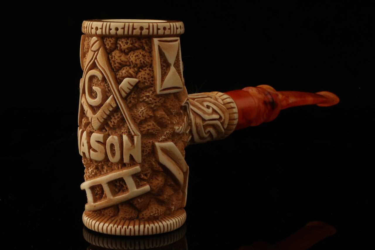 Master Mason Blue Lodge Meerschaum Pipe - Handcrafted Mason Gavel Shape