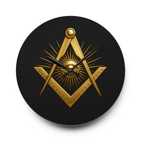 Master Mason Blue Lodge Clock - Square & Compass with All Seeing Eye on Acrylic Dial - Bricks Masons