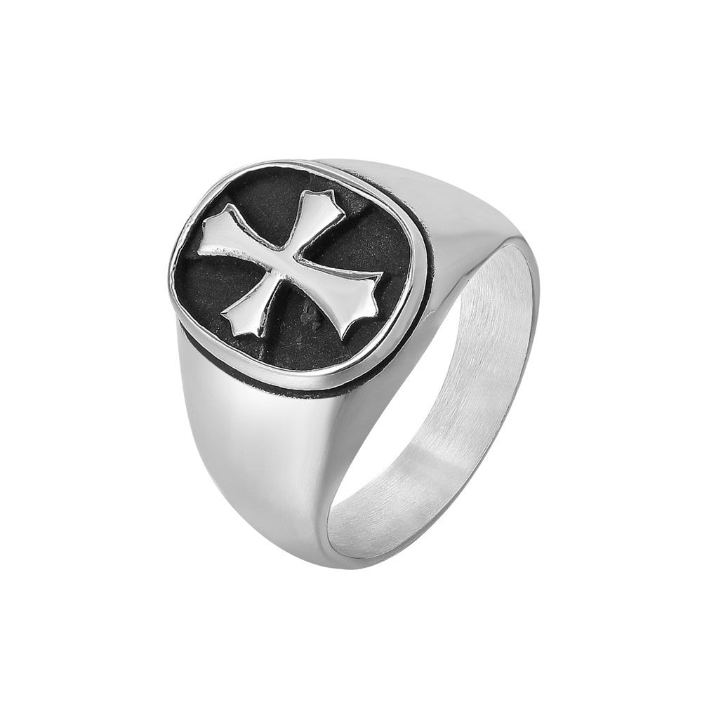 Knights Templar Commandery Ring - Silver With Cross Titanium Steel - Bricks Masons