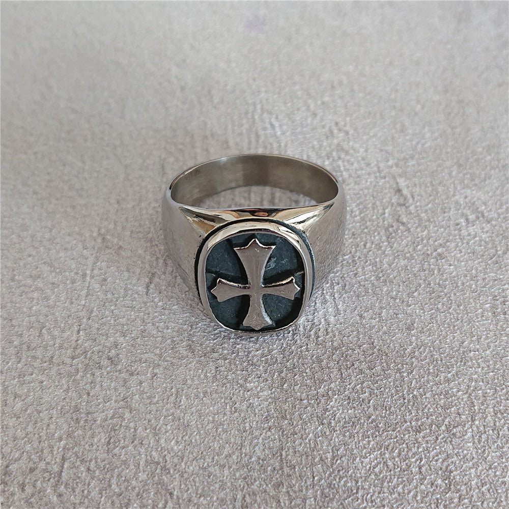 Knights Templar Commandery Ring - Silver With Cross Titanium Steel - Bricks Masons