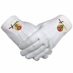 Shriners Gloves - White Cotton Machine Embroidered Emblem