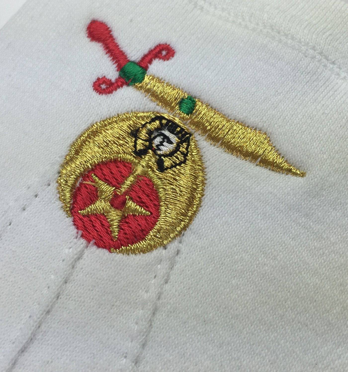 Shriners Gloves - White Cotton Machine Embroidered Emblem