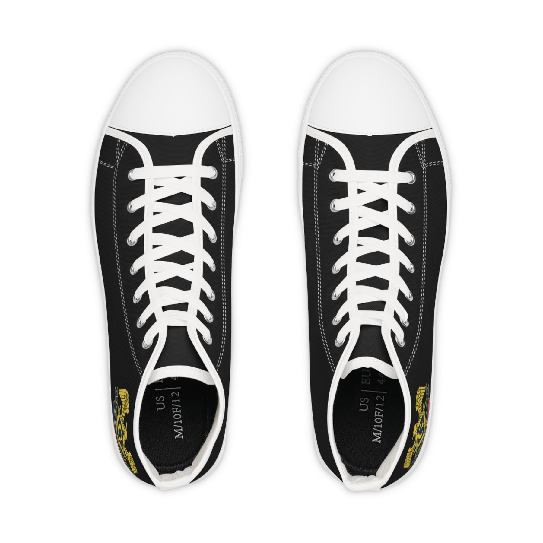 Master Mason Blue Lodge Sneaker - High Top Black & White Sole Black Canvas Veteran Mason - Bricks Masons