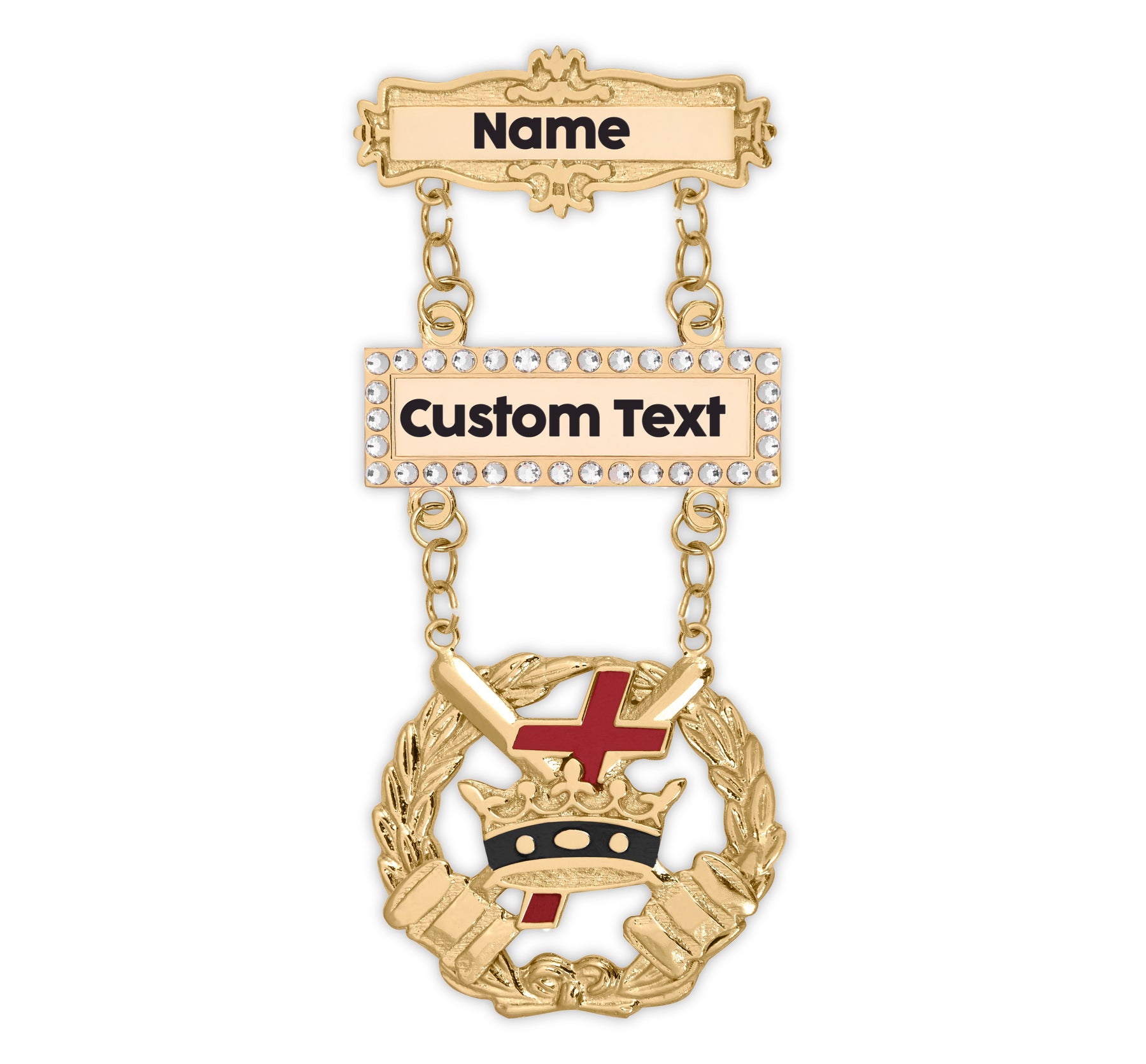 Knights Templar Breast Jewel - Gold Engravable Double Bar Pin - Bricks Masons