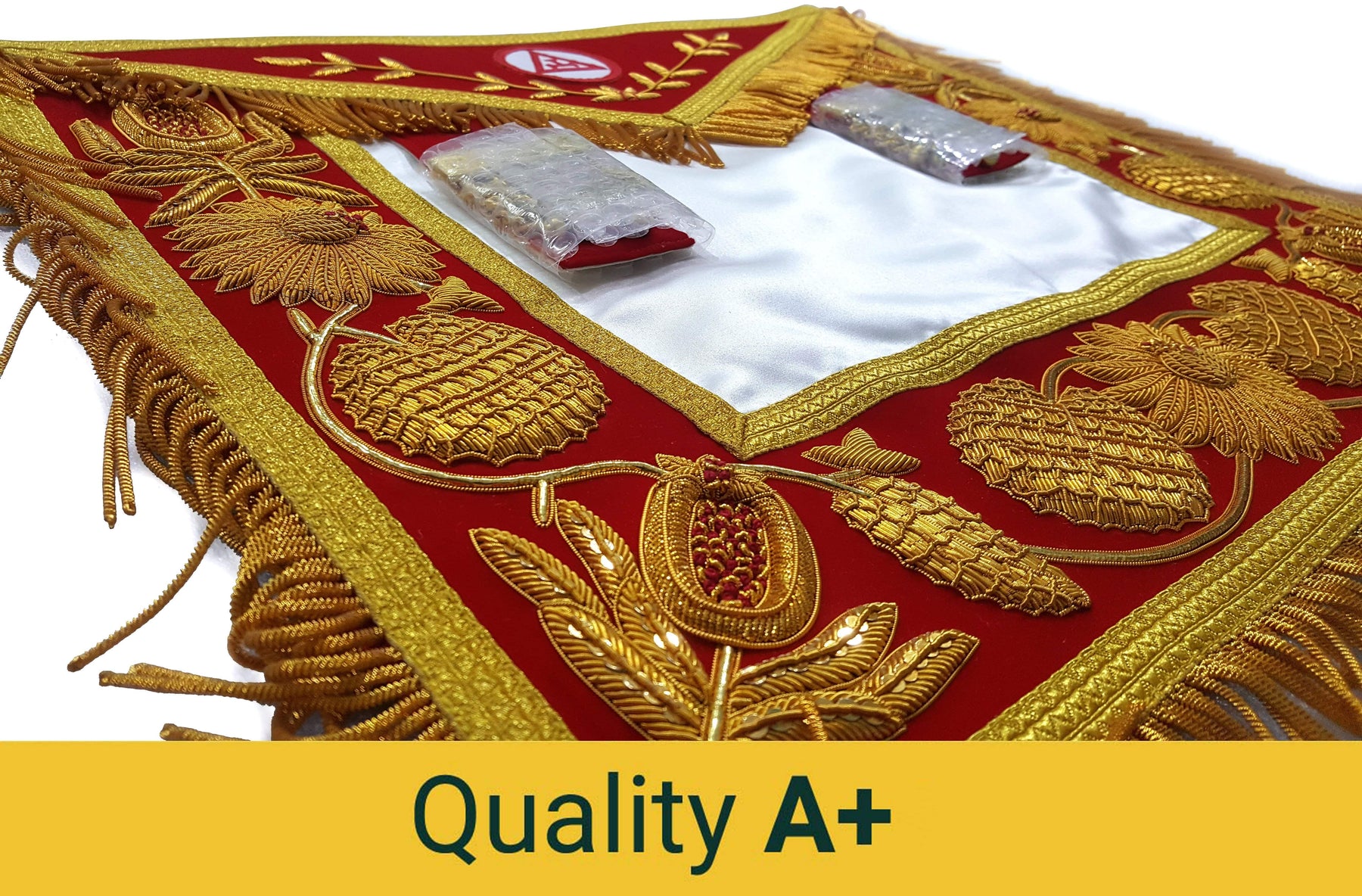 Royal Arch Chapter Apron - Red Triple Tau Insignia with Gold Fringe