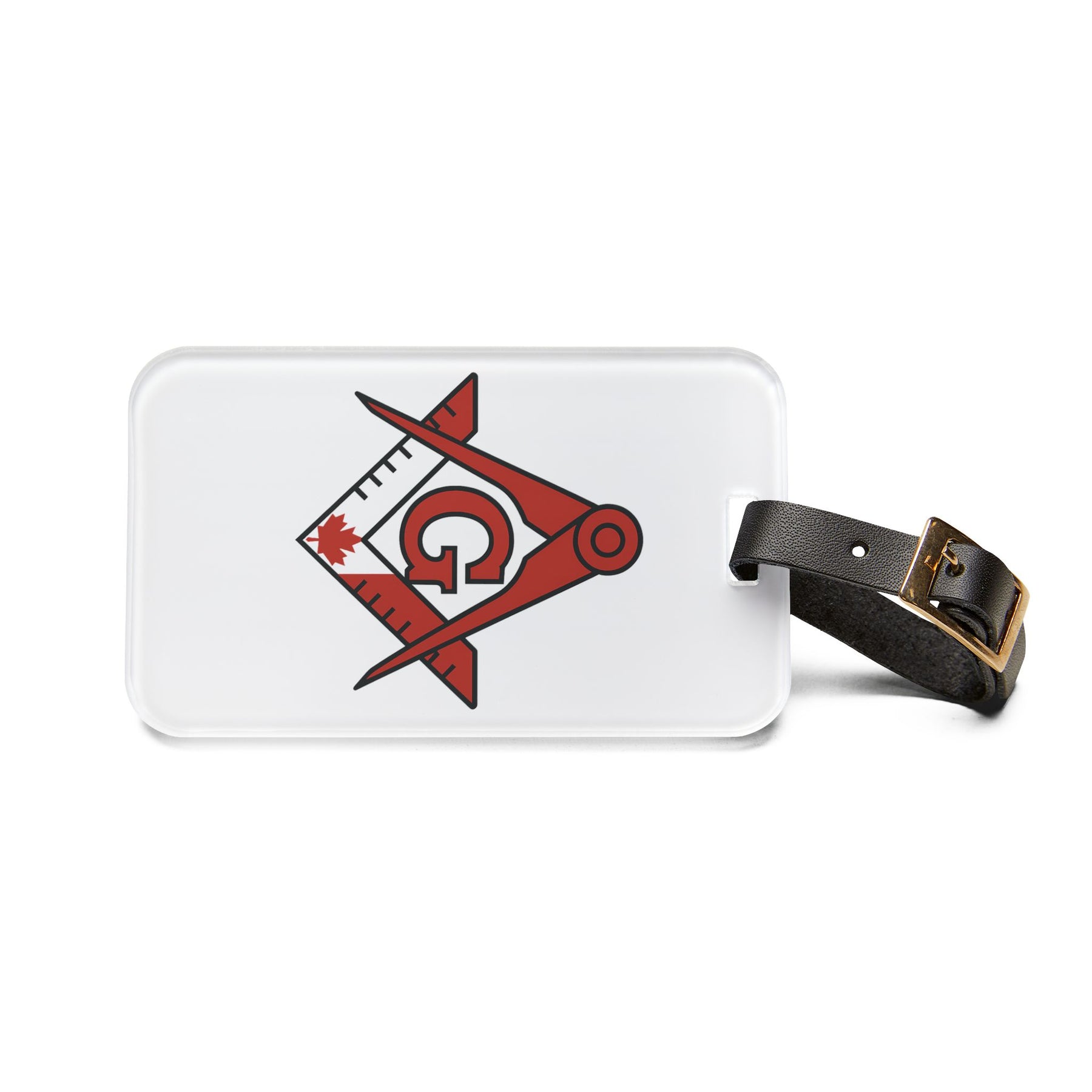 Master Mason Blue Lodge Canada Jurisdiction Luggage Tag - S&C G Black Leather Strap - Bricks Masons