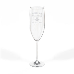 Master Mason Blue Lodge Champagne Flute - Raised and Ready To Toast with S&C G - Bricks Masons