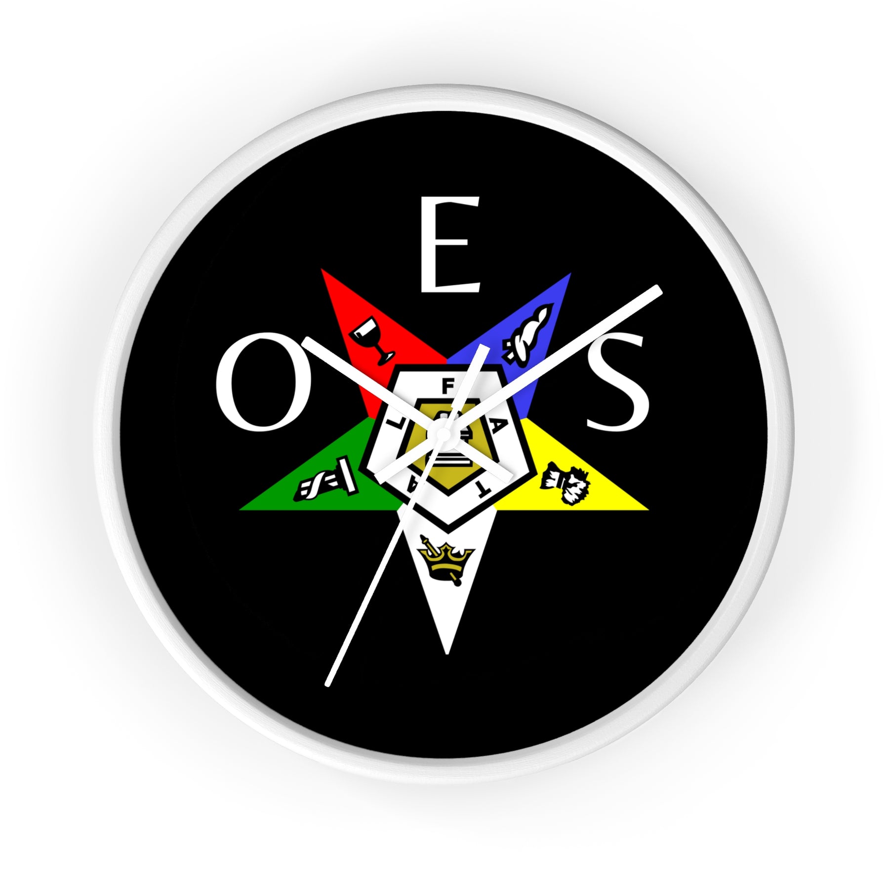 OES Clock - Colorful Star Emblem with OES Lettering on Wooden Frame - Bricks Masons