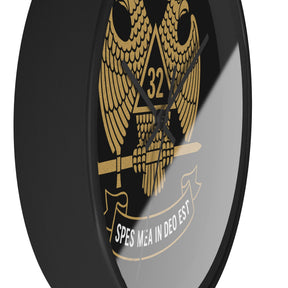 32nd Degree Scottish Rite Clock - Double Headed Eagle on Black Dial with Motto - Bricks Masons