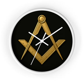 Master Mason Blue Lodge Clock - Classic Square & Compass on Wood Frame - Bricks Masons