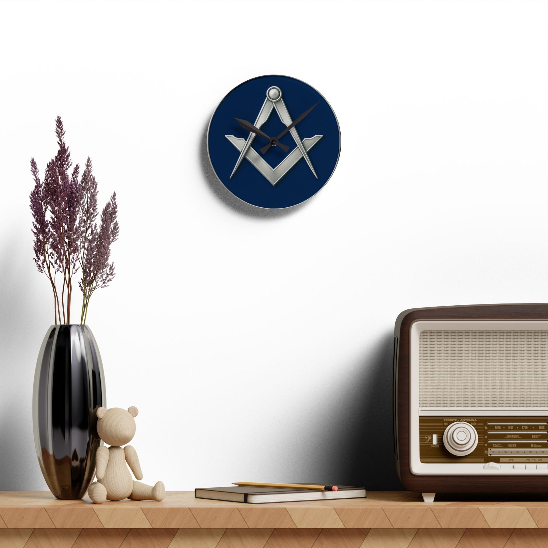 Master Mason Blue Lodge Clock - Blue & Silver Square & Compass - Bricks Masons