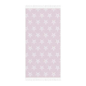 OES Towel - Beach Pink With White Stars Polyester With Knotted Tassels - Bricks Masons
