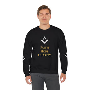 Master Mason Blue Lodge Sweatshirt - Faith Hope & Charity with Square & Compasses - Bricks Masons