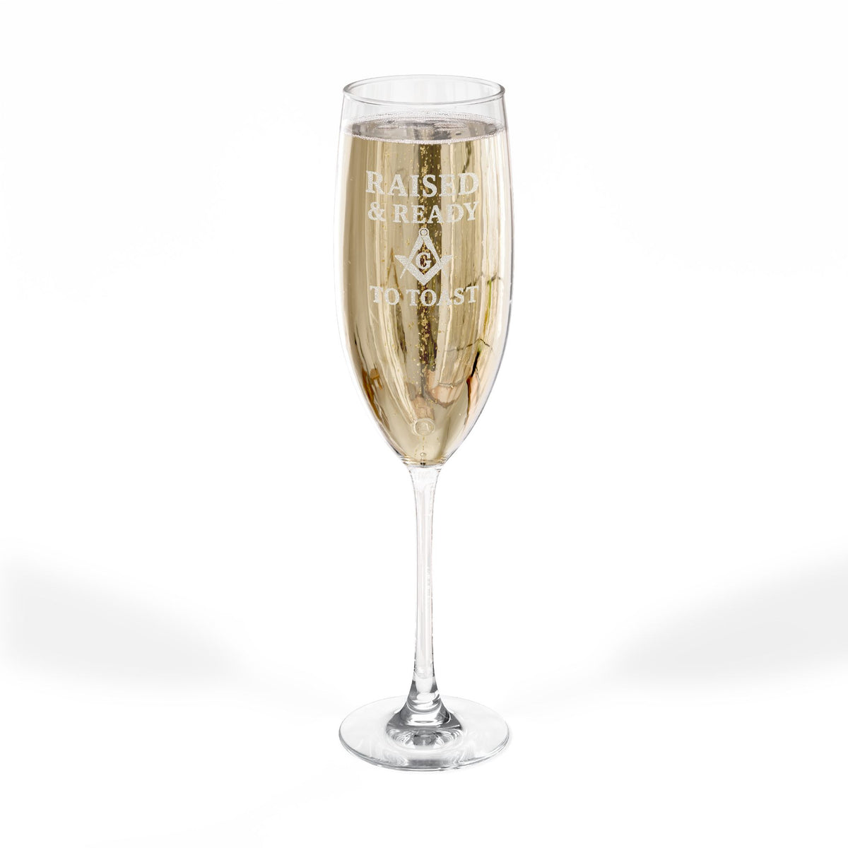 Master Mason Blue Lodge Champagne Flute - Raised and Ready To Toast with S&C G