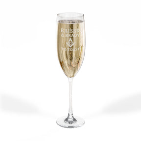Master Mason Blue Lodge Champagne Flute - Raised and Ready To Toast with S&C G - Bricks Masons