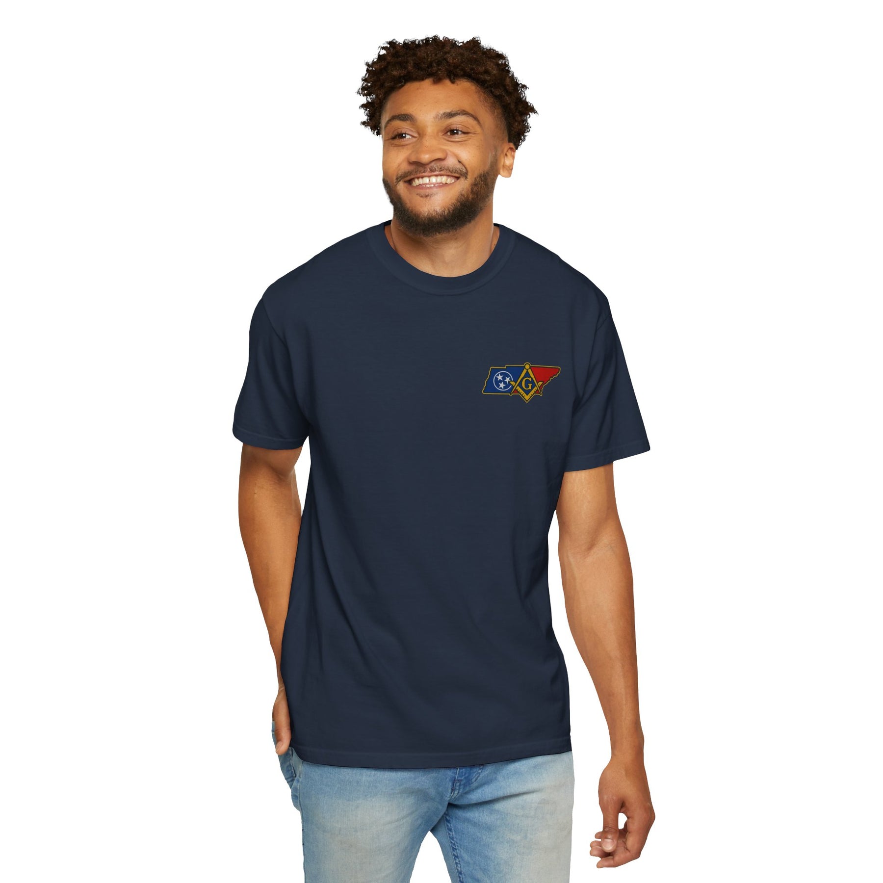 Master Mason Blue Lodge T-Shirt - Garment-Dyed Tennessee Mason - Bricks Masons