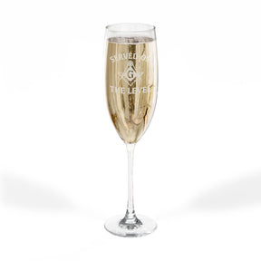 Master Mason Blue Lodge Champagne Flute - Served On The Level Square & Compass G
