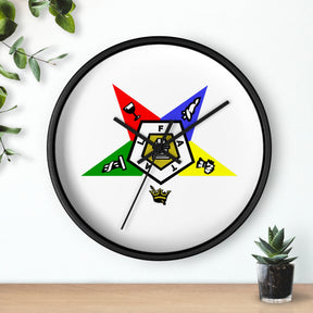OES Clock - White Dial with Star Emblem in Wooden Frame - Bricks Masons