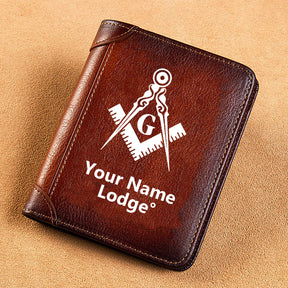 Master Mason Blue Lodge Wallet - Brown Leather - Bricks Masons