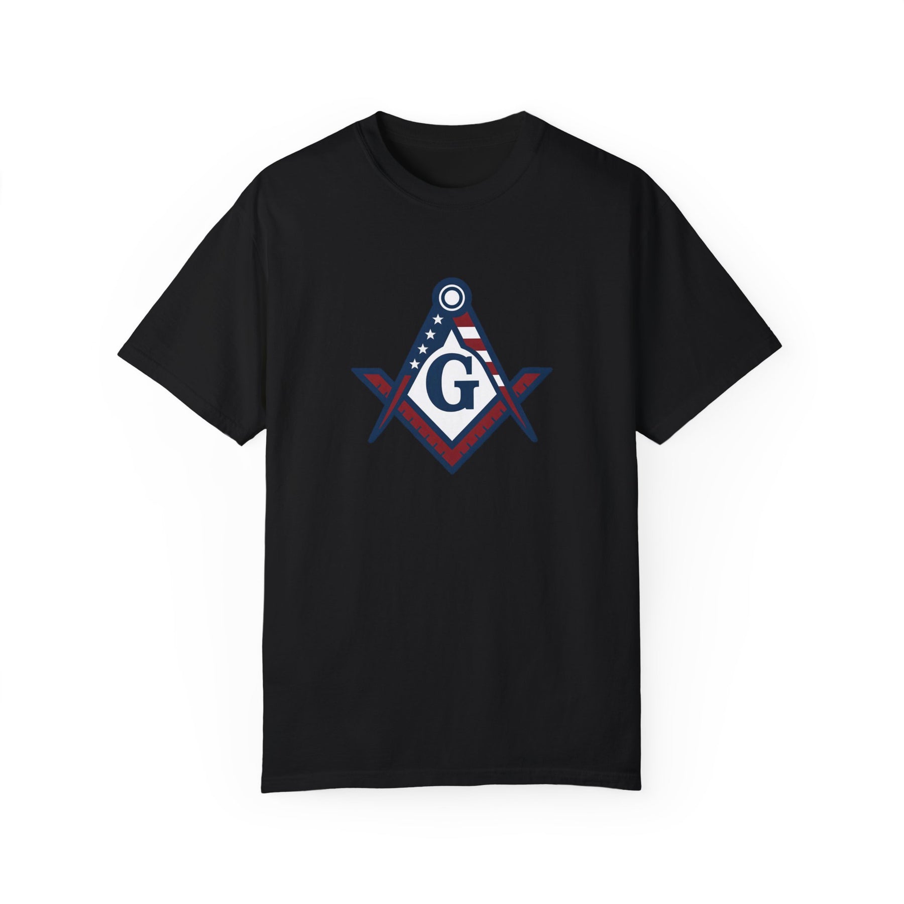 Master Mason Blue Lodge T-Shirt - Garment-Dyed USA Flag Mason - Bricks Masons