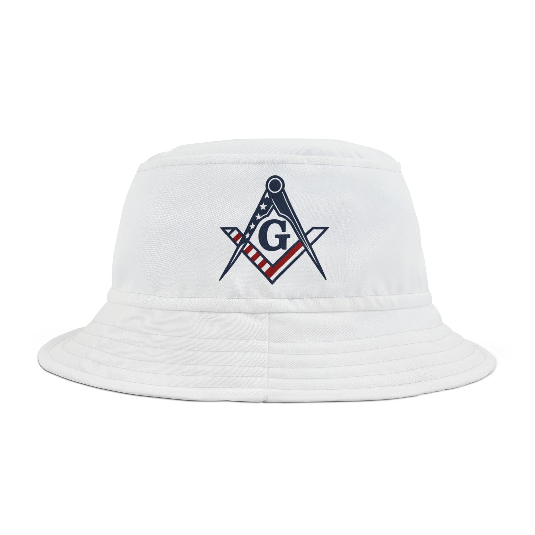 Master Mason Blue Lodge Bucket Hat - White Stitching USA FLAG S&C G - Bricks Masons