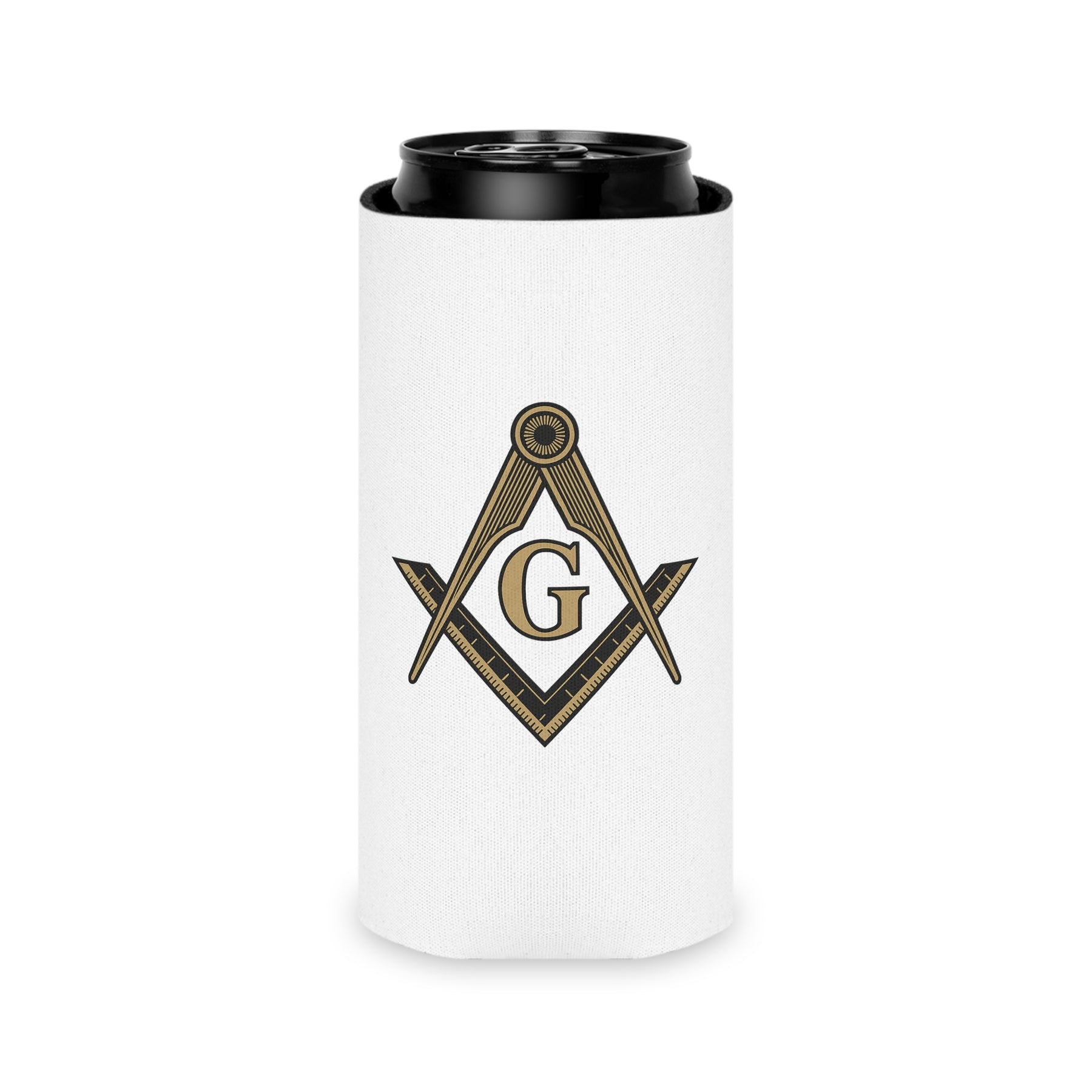 Master Mason Blue Lodge Can Cooler - Square & Compass G Lightweight Polyester - Bricks Masons