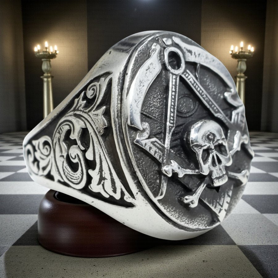 Virtus Junxit Mors Non Separabit Silver Masonic Ring with Art 62 Jacket - Bricks Masons
