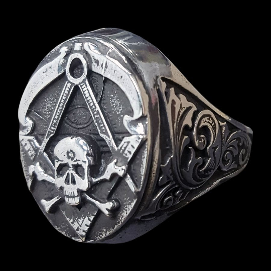 Virtus Junxit Mors Non Separabit Silver Masonic Ring with Art 62 Jacket - Bricks Masons
