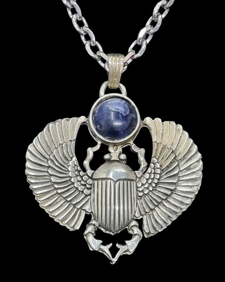 Egyptian Winged Scarab Pendant Silver 6 x 5 cm 22 g Art 635 - Bricks Masons