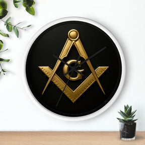 Master Mason Blue Lodge Clock - S&C with G Design on Wood Frame - Bricks Masons