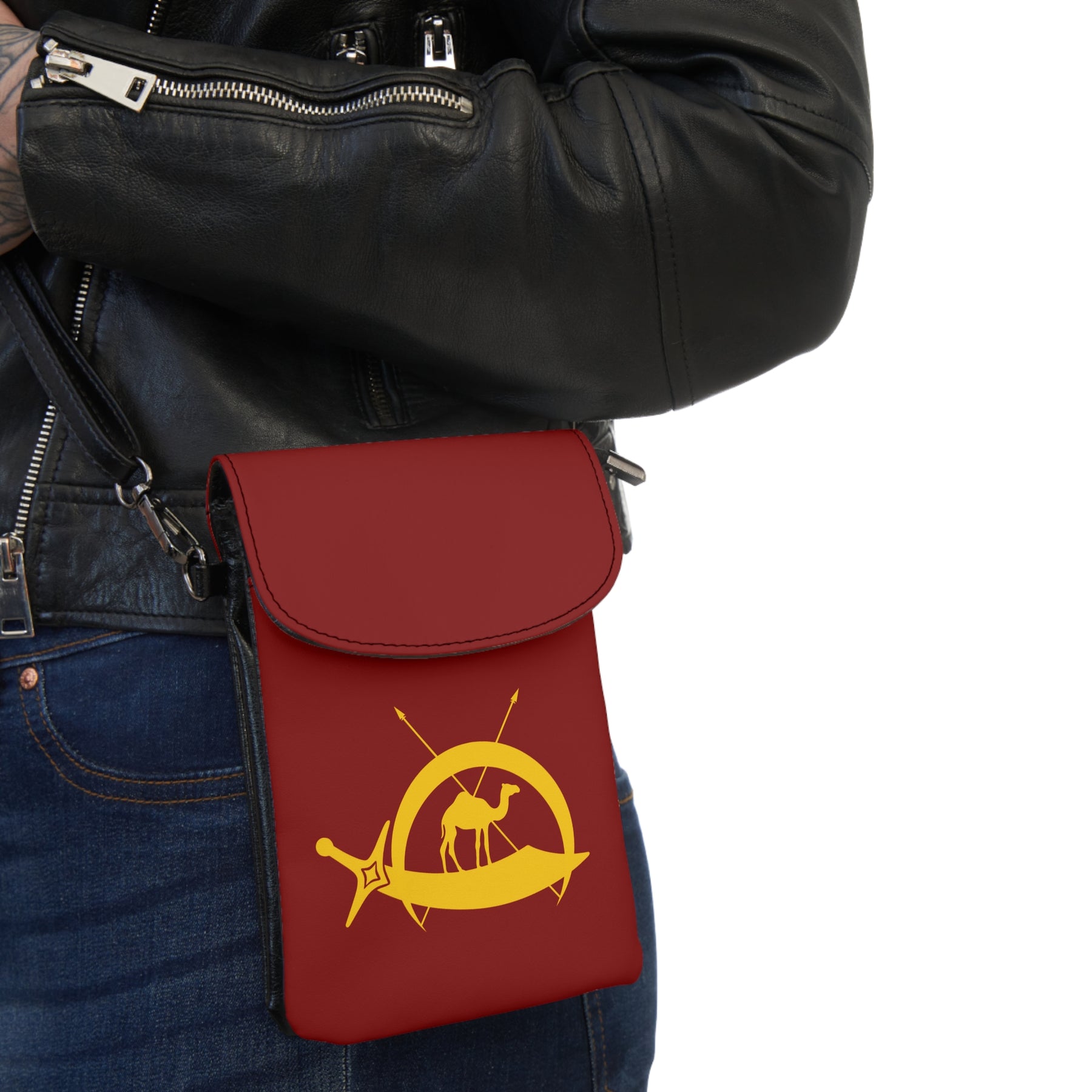 DOKO Cell Phone Wallet - Maroon Microfiber Leather With Adjustable Strap - Bricks Masons
