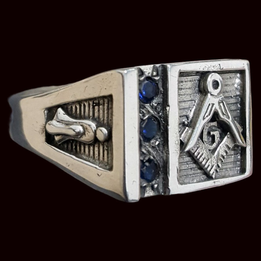 Masonic Master Degree Ring with Masonic Stones Art 66 - Bricks Masons