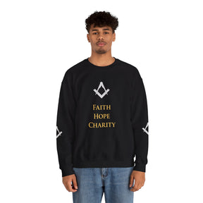 Master Mason Blue Lodge Sweatshirt - Faith Hope & Charity with Square & Compasses - Bricks Masons
