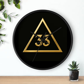 33rd Degree Scottish Rite Clock - Golden Triangle 33 Emblem on Wood Frame - Bricks Masons