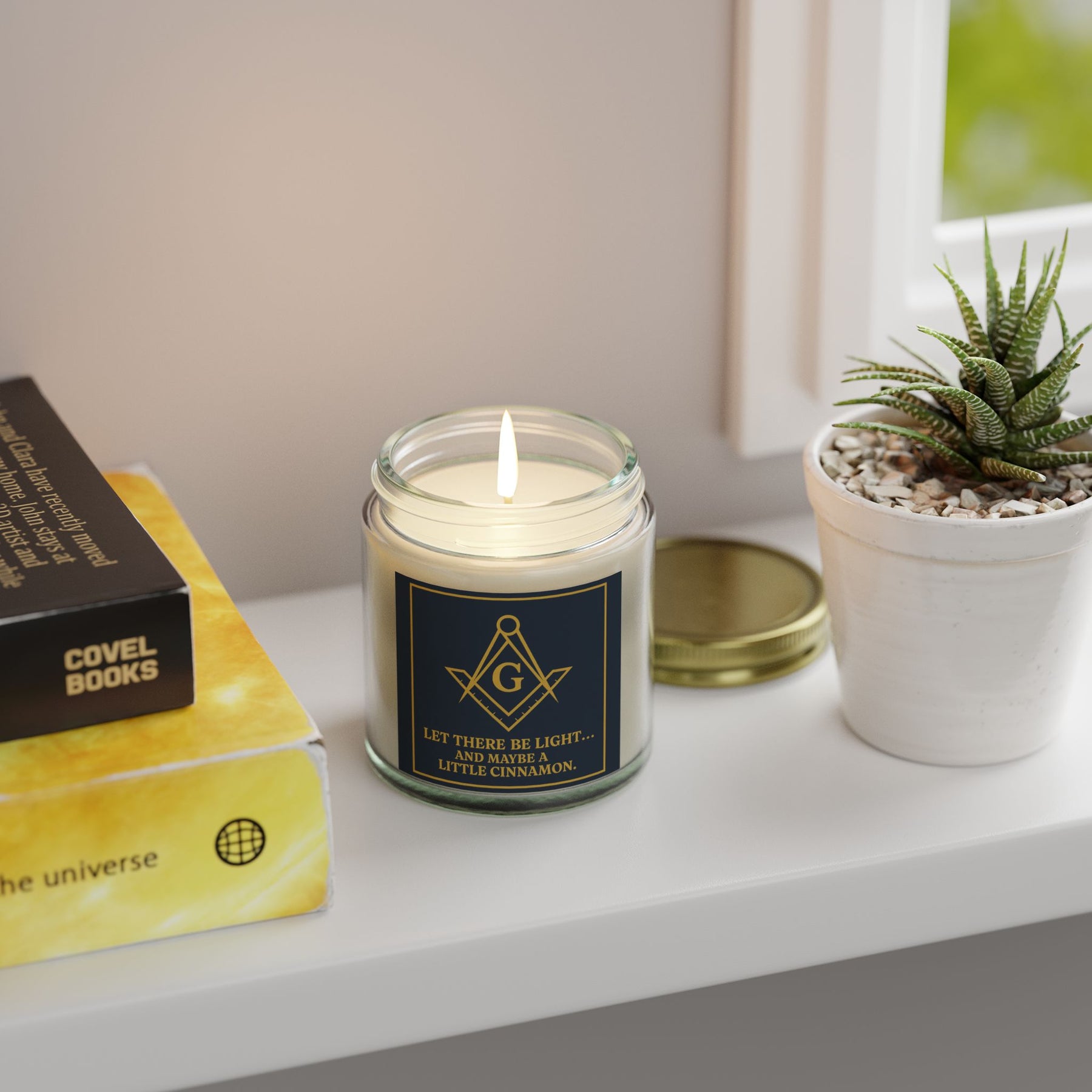 Master Mason Blue Lodge Candle - Let There Be Light Scented Coconut Apricot Wax - Bricks Masons